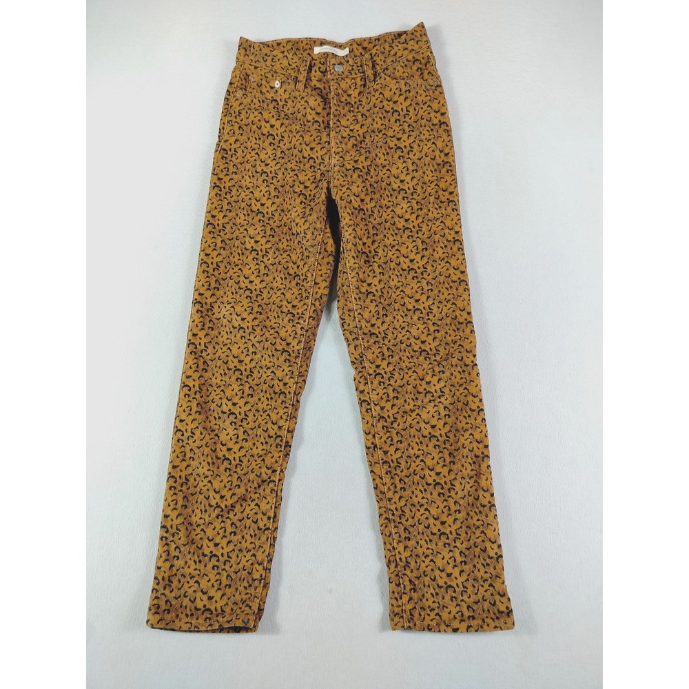 Levis Wedgie Straight Jeans Womens 25 Brown Leopard Corduroy High Rise Stretch